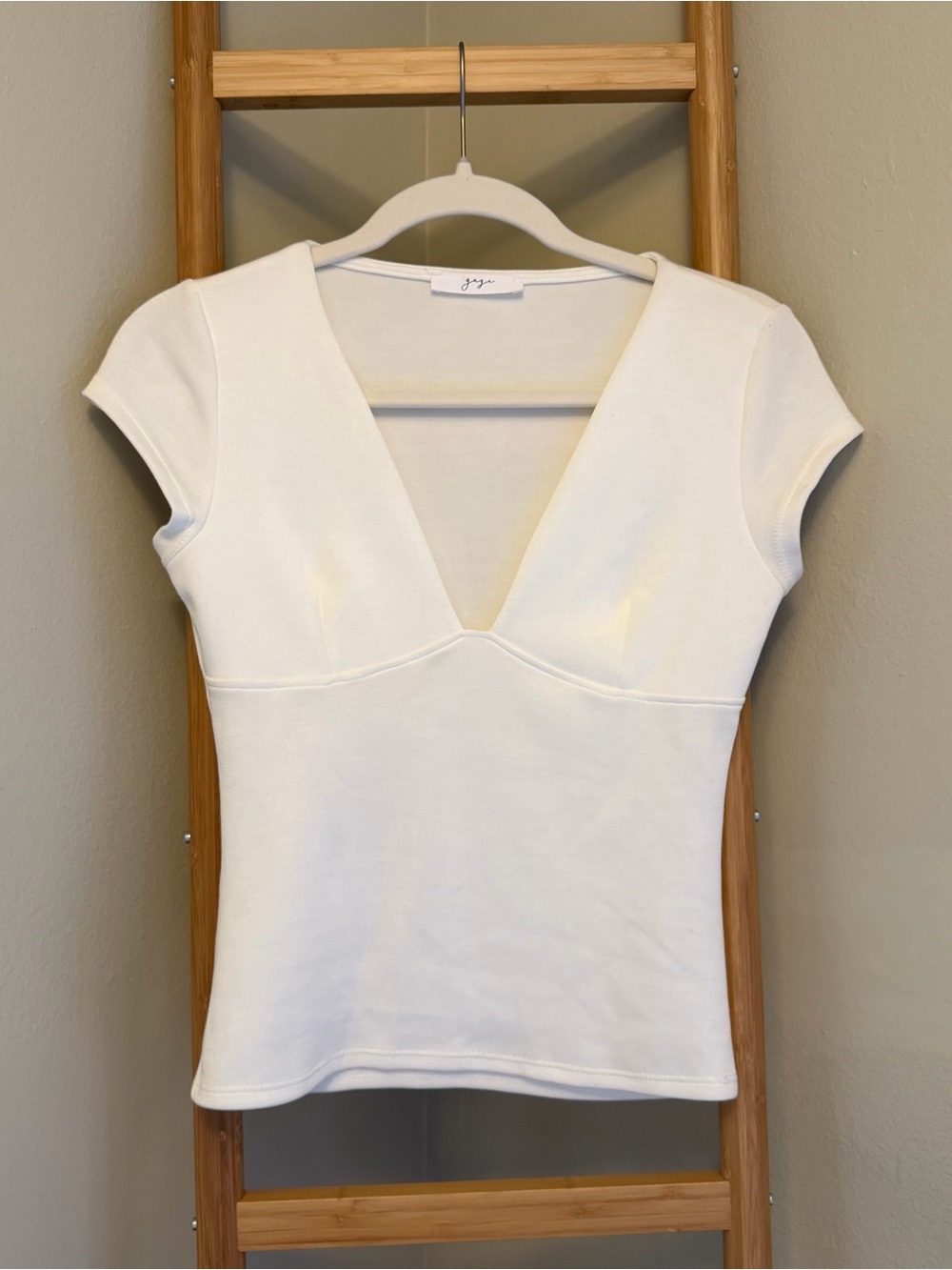 White V-Neck Cap Sleeve Women's Top - Brand: gaze